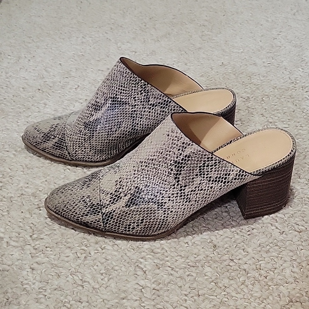 LC Lauren Conrad snakeskin mules.  Chunky heel.  Size is 8.
